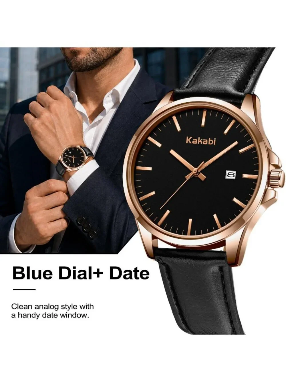 Men's Black Minimalist Fashion Leather Strap Classic Analog Quartz Wrist Watch